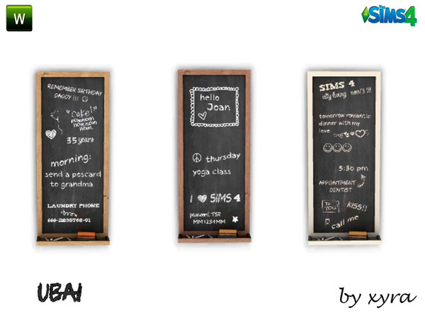 Sims 4 — xyra Ubai chalkboard by xyra332 — chalkboard, new mesh is in 3 different colors, belongs to the set Ubai