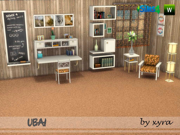 Sims 4 — xyra Ubai set study by xyra332 — set to study all new meshes and in different colors, contains: desk, chair,