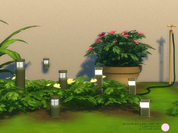 Sims 4 — Modern Bollard Lamp Set by DOT — Modern Bollard Lamp Set. Modern and Contemporary Metal and Glass lighting, all