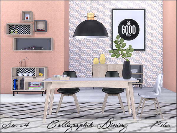 Sims 4 — Calligraphik Dining by Pilar — Calligraphic trend: modern, graphic, structured
