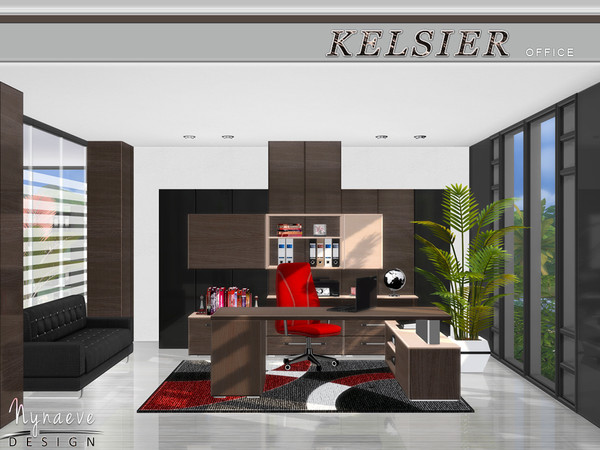 Sims 4 — Kelsier Office by NynaeveDesign — This modern office features clean lines, floating tops and a functional