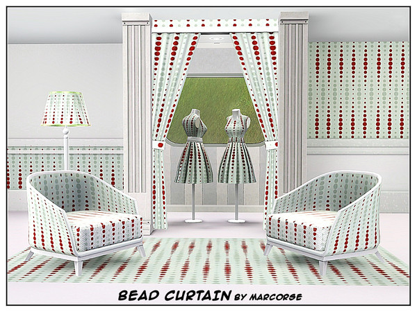 Sims 3 — Bead Curtain_marcorse by marcorse — Geometric pattern: vertical dot design in red and green