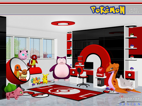 Sims 3 — Pokemon Kids Study by NynaeveDesign — Motivate sim kids to learn with this Pokemon themed study. Set includes: