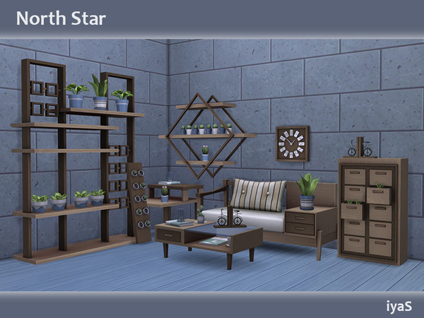 Sims 4 — North Star by soloriya — Create your own cozy nook with this set. The set includes 16 objects: --loveseat --end