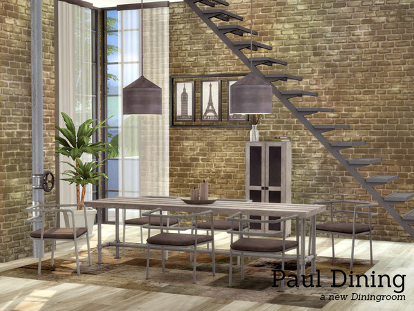 Sims 4 — Paul Dining by Angela — Paul Dining, a more industrial Diningroom for your sims. Comes in metal and reclaimed