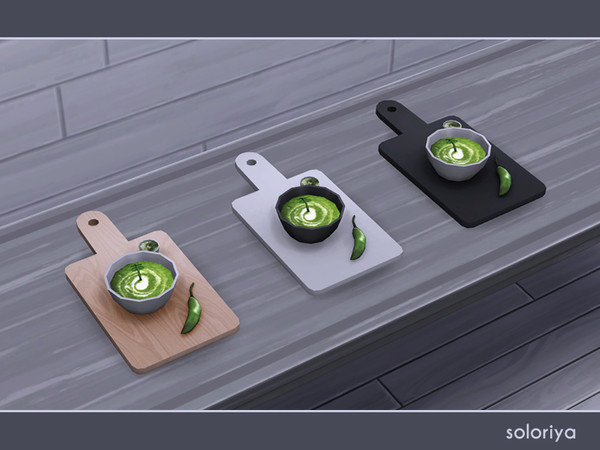 Sims 4 — Mona Cutting Board with Bowls and Pepper by soloriya — Cutting board with two bowls and a pepper. 3 color