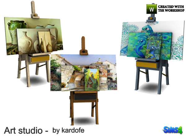 Sims 4 — kardofe_Art studio_Easel with paintings by kardofe — Easels with three paintings, decorative, in three different