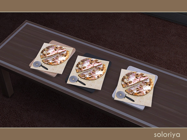 Sims 4 — Snack Time Pizza on a Paper by soloriya — Pizza on paper, with a tray and a knife. Part of Snack Time. 3 color