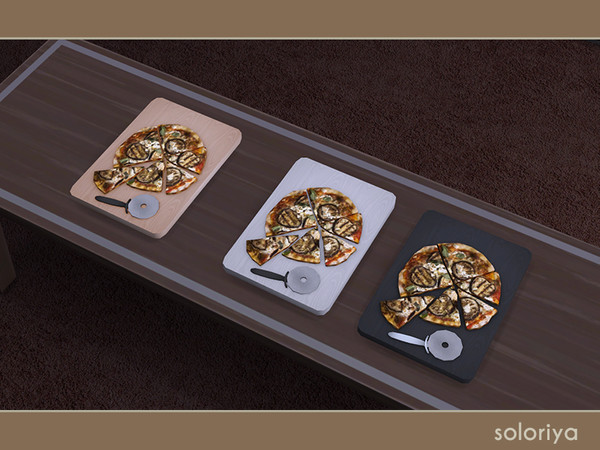 Sims 4 — Snack Time Pizza by soloriya — Six slices of pizza with a knife on a tray. Part of Snack Time. 3 color