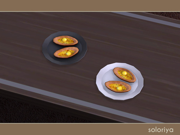 Sims 4 — Buns with Eggs by soloriya — Two buns with fried eggs on a plate. Part of Snack Time. 2 color variations.