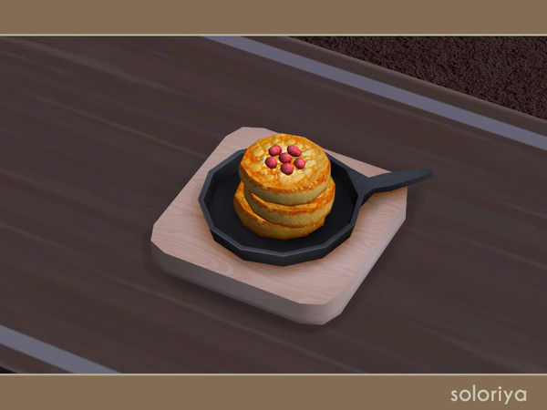 Sims 4 — Snack Time Pancakes with Raspberry by soloriya — Pancakes with raspberry in a tiny frying pan on a tray. Part of