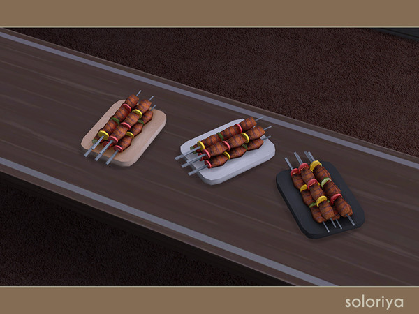 Sims 4 — Snack Time Kebab by soloriya — Fried meat kebab on a tray. Part of Snack Time. 3 color variations. Category