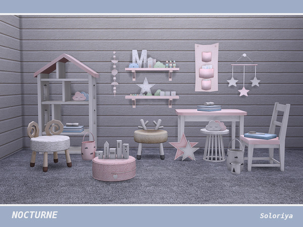 Sims 4 — Nocturne by soloriya — Set Nocturne in pastel colors for your kids room. Includes 18 objects: --two living