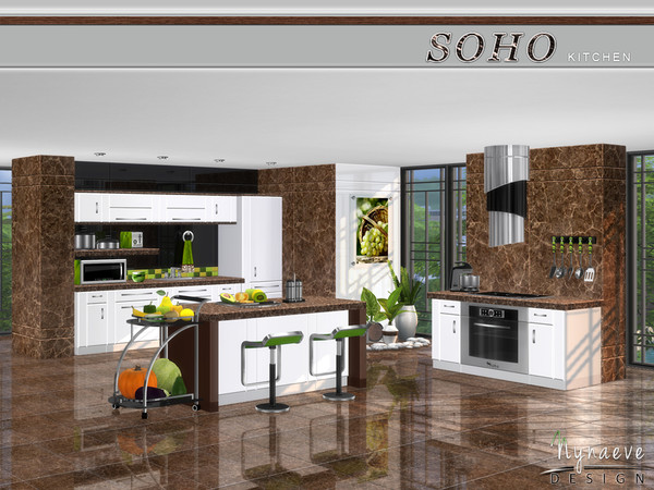 Sims 4 — Soho Kitchen by NynaeveDesign — Brighten your sim's kitchen with stainless steel accents and marble counter tops