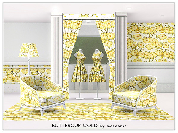 Sims 3 — Buttercup Gold_marcorse by marcorse — Fabric pattern: simple floral design of golden-yellow buttercups on cream