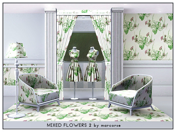 Sims 3 — Mixed Flowers 2_marcorse by marcorse — Fabric pattern: mixed flowers in yellow and blue on yellow