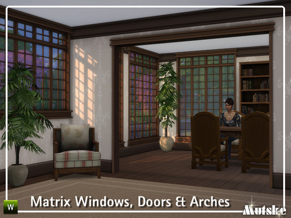 Sims 4 — The Matrix Construction set by Mutske — This set has a lot of windows, doors, arches and shutters. They all look