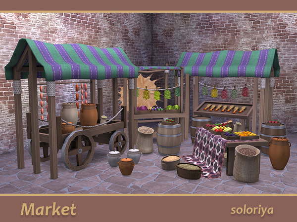 Sims 4 — Market by soloriya — This set has everything for your market. The set includes 19 objects: --dray --vegetables