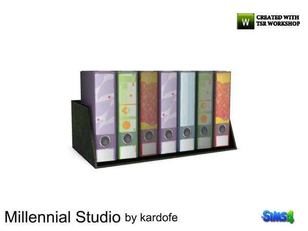 Sims 4 — kardofe_Millennial Studio_Folders by kardofe — Group of file folders inside a metal shelf 