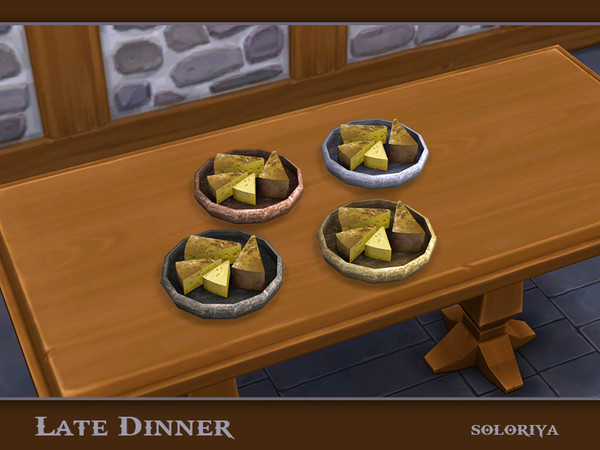 Sims 4 — Late Dinner Cheese by soloriya — Four pieces of cheese on a plate. Part of Late Dinner set. 4 color variations.