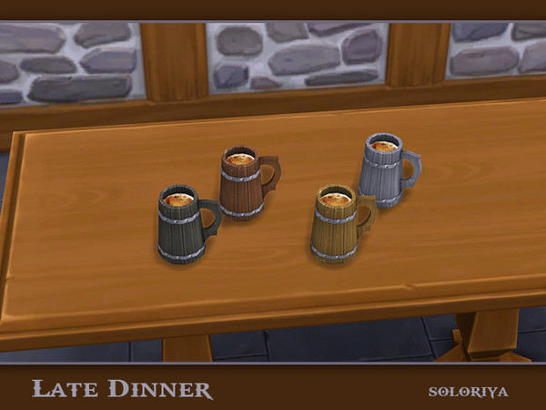 Sims 4 — Late Dinner Mug with Ale by soloriya — Mug with ale. Part of Late Dinner set. 4 color variations. Category: