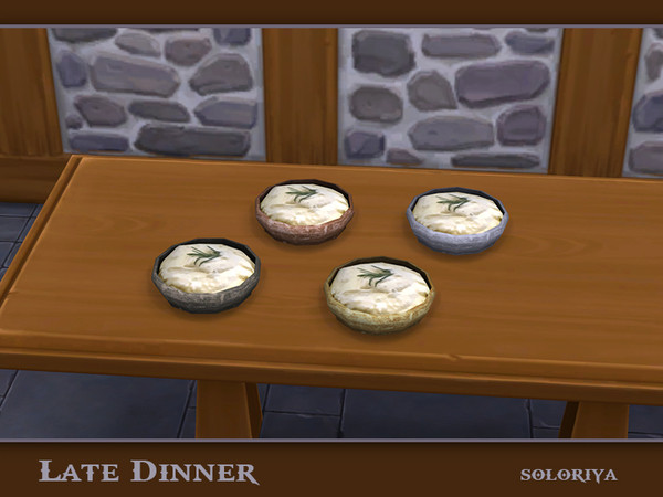 Sims 4 — Late Dinner Smashed Potatoes by soloriya — Smashed potatoes in a plate. Part of Late Dinner set. 4 color