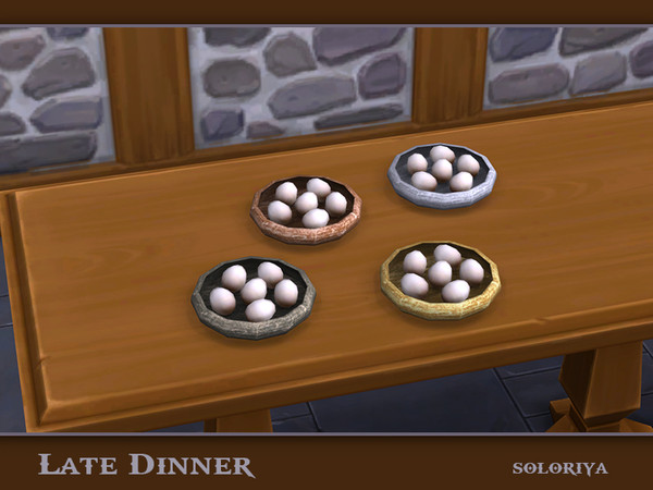 Sims 4 — Late Dinner Eggs by soloriya — Six eggs on a plate. Part of Late Dinner set. 4 color variations. Category: