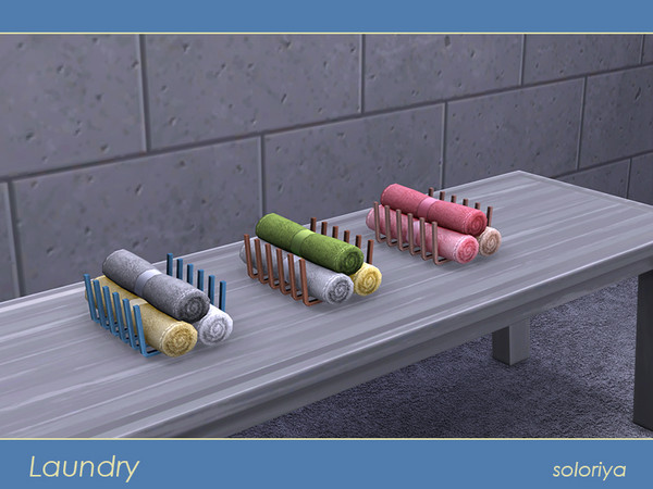 Sims 4 — Laundry Three Towels by soloriya — Three towels on a tray. Part of Laundry set. 3 color variations. Category: