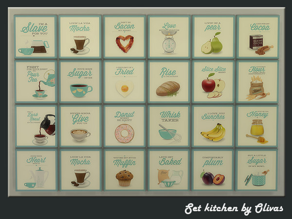 Sims 4 — Set kitchen by olivas2 — Created for: The Sims 4 New mesh One painting - 4 repaints. Six pictures in the set