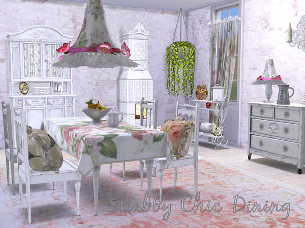Sims 4 — Shabby Chic Dining by ShinoKCR — More Objects for the Shabby Chic Series! Includes Diningtable with Table Cloth,