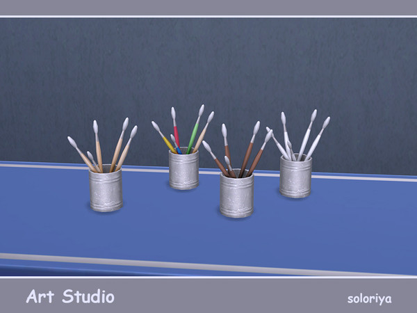 Sims 4 — Art Studio Paintbrushes in a Jar by soloriya — Five paintbrushes in a metal jar. Part of Art Studio set. 4 color