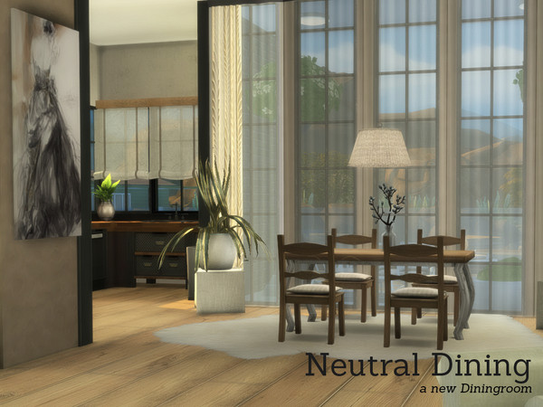 Sims 4 — Neutral Dining by Angela — Neutral DIning Set. Neutral wooden set with rustic details, this set contains: Plant,