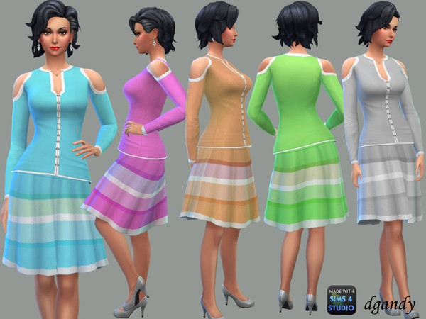 Sims 4 — Rainbow Set by Dgandy — Bright colors for summer on this pleated skirt. the matching top has a button front and