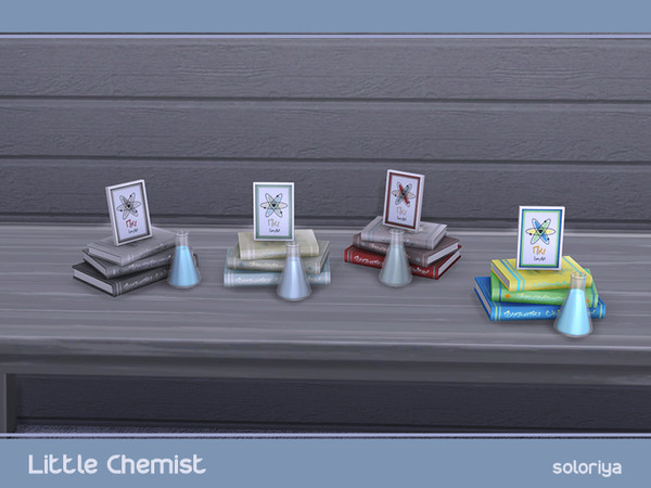 Sims 4 — Little Chemist Books by soloriya — Three books with a picture and beaker. Part of Little Chemist set. 4 color