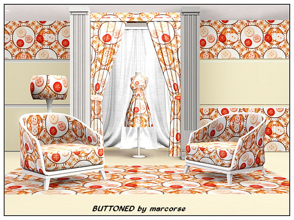Sims 3 — Buttoned_marcorse by marcorse — Fabric pattern: buttons and circle shapes in orange, red and white