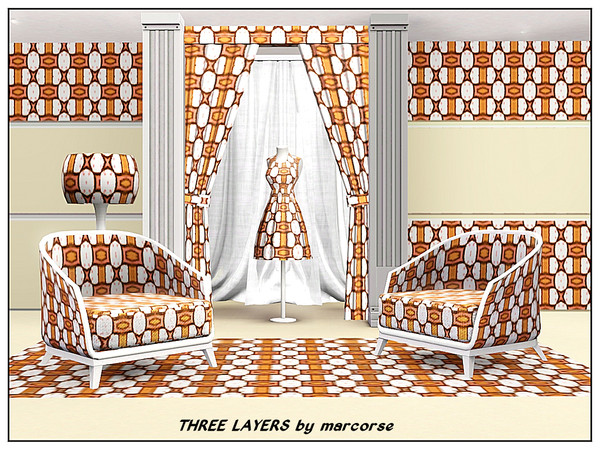 Sims 3 — Three Layers_marcoree by marcorse — Abstract pattern : abstract geometricl design in orange, brown and white,