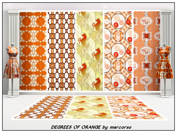Sims 3 — Degrees of Orange_marcorse by marcorse — Five collected patterns in various shades of orange. Buttoned and Retro