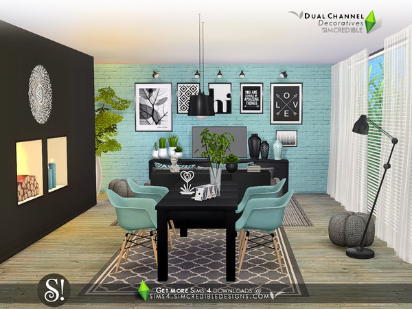 Sims 4 — Dual channel decoratives by SIMcredible! — 19 decor items to beautify the neutral colors of Dual Channel dining