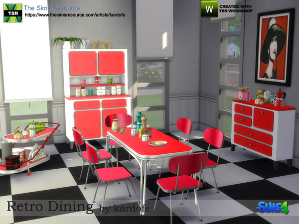 Sims 4 — kardofe_Retro Dining by kardofe — Dining room in a retro style where cheerful and intense colors predominate and