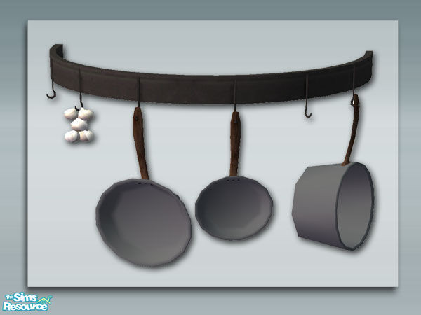 Sims 2 — Rustic Kitchen - Pan Rack by Shakeshaft — Part of a Rustic style kitchen set with 13 new meshes and 6 recolours,