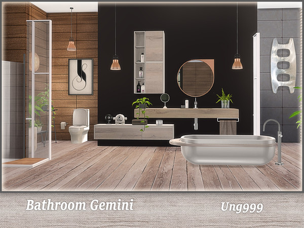 Sims 4 — Bathroom Gemini by ung999 — This modern bathroom set contains the following 11 new meshes: Bathtub Cabinet Shelf