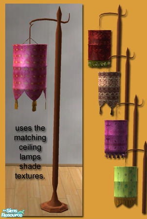 Sims 2 — Indian Inspired Study - Floor Lamp MESH by Simaddict99 — Indian floor lamp with silk shade and tassel trim.