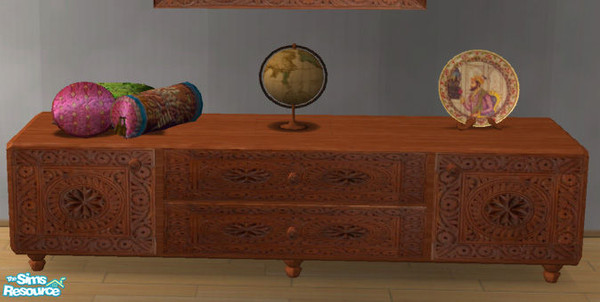 Sims 2 — Indian Inspired Study - Credenza MESH by Simaddict99 — hand carved, wooden credenza/sideboard. <strong>Note:
