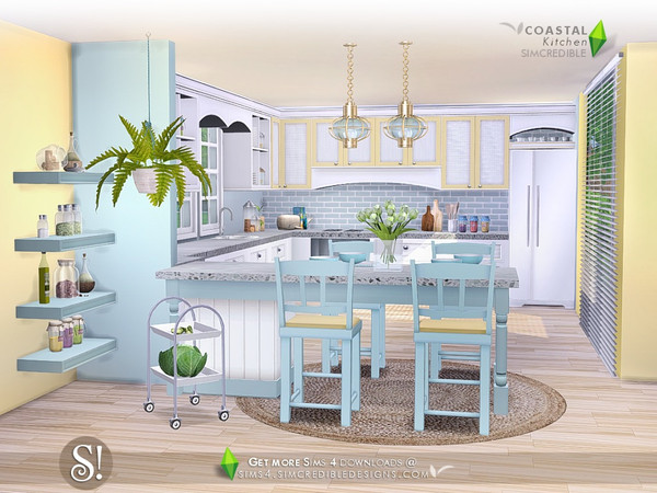 Sims 4 — Coastal Kitchen by SIMcredible! — It's time to cook in nautical style. Bringing the kitchen to your beachy sim