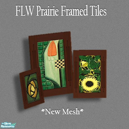 Sims 2 — FLW Framed Tiles by Nikki041498 — *New Mesh* Rich wood frames surround hand painted ceramic tiles. Inspired by