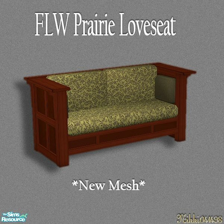 Sims 2 — FLW Prairie Loveseat by Nikki041498 — *New Mesh* Simple botanical patterned cushions are surrounded by richly
