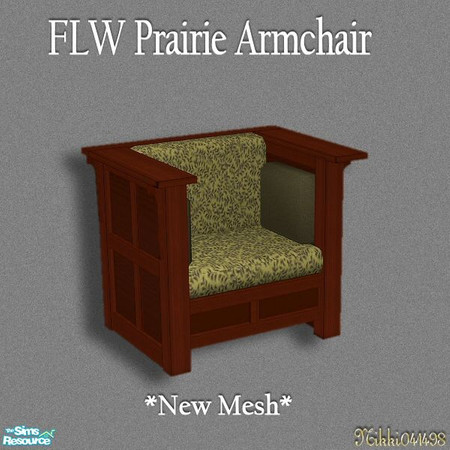 Sims 2 — FLW Prairie Armchair by Nikki041498 — *New Mesh* Simple botanical patterned cushions are surrounded by richly