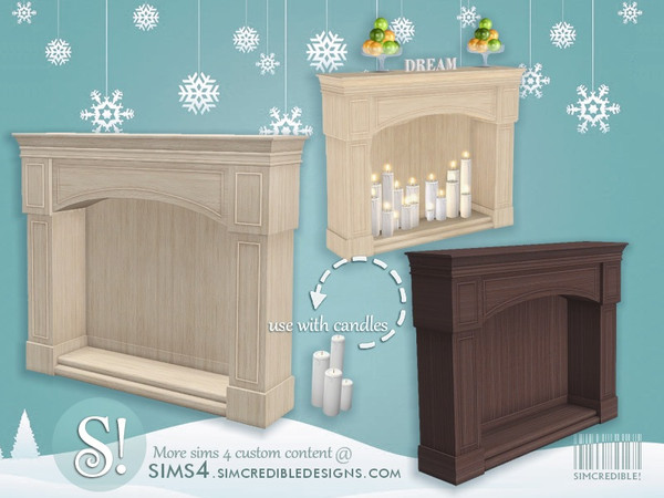 Sims 4 — Estrela Fireplace Wood by SIMcredible! — This fireplace has no logs or fire. This is made to be used with