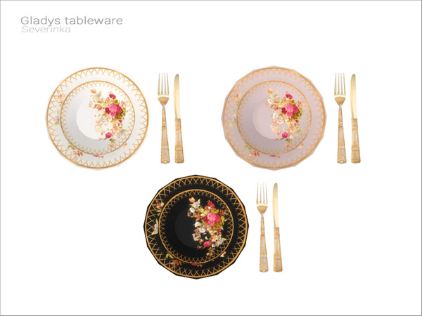 Sims 4 — [Gladys tableware] - tableware by Severinka_ — Tableware (two plates + fork + knife) From the set 'Gladys