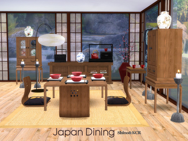 Sims 4 — Japan Dining by ShinoKCR — Dining Room as Part of the Japan Series -Dining Table -Dining Chair -Sideboard